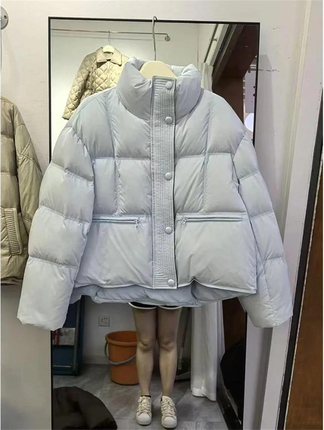 Winter White Duck Down Jacket Women Cotton-padded Clothes Short Stand Collar Thicken Bread Female Down Coat