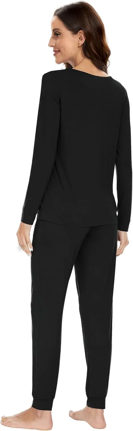 WiWi Viscose from Bamboo Women's Long Sleeve Pajama Sets Sleepwear with Jogger Pajamas Pants Soft Lounge Set Loungewear S-XXL