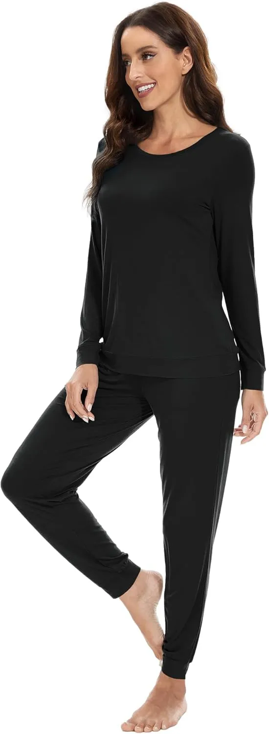 WiWi Viscose from Bamboo Women's Long Sleeve Pajama Sets Sleepwear with Jogger Pajamas Pants Soft Lounge Set Loungewear S-XXL