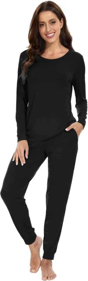 WiWi Viscose from Bamboo Women's Long Sleeve Pajama Sets Sleepwear with Jogger Pajamas Pants Soft Lounge Set Loungewear S-XXL