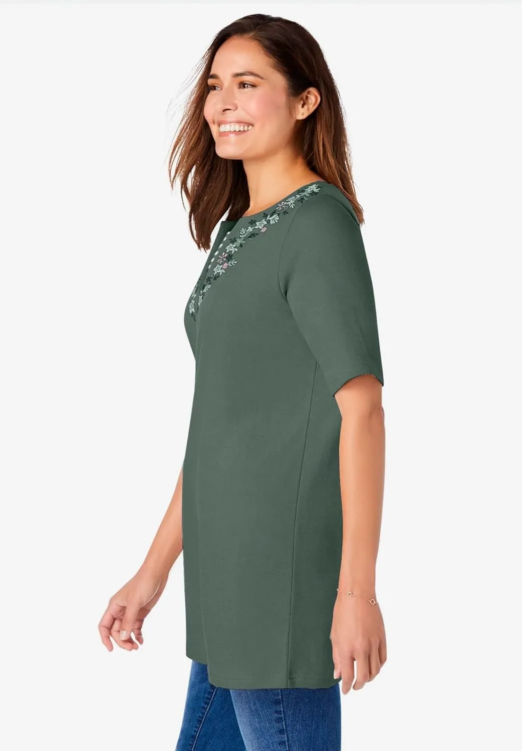 Woman Within Plus Size 7-Day Embroidered Layered-Look Tunic