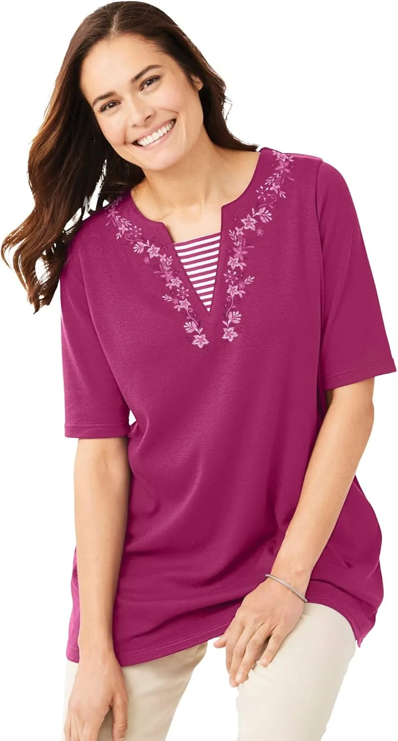 Woman Within Plus Size 7-Day Embroidered Layered-Look Tunic