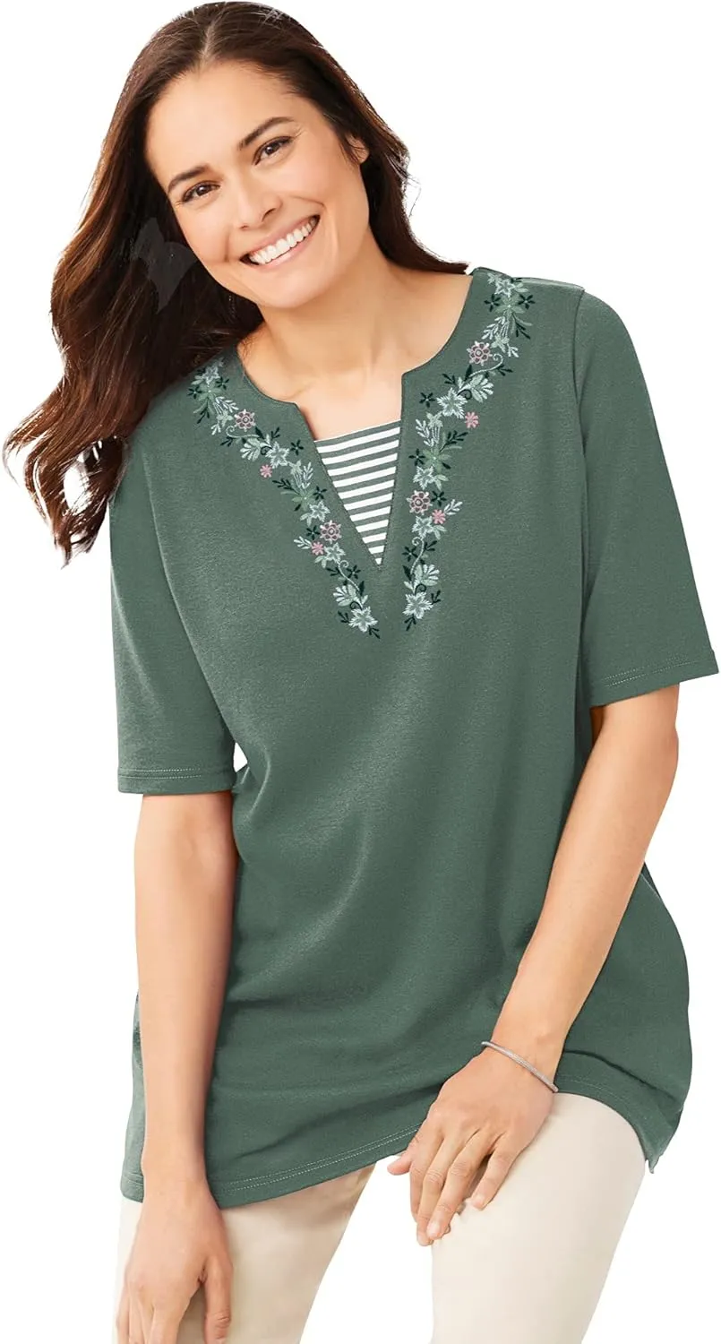Woman Within Plus Size 7-Day Embroidered Layered-Look Tunic
