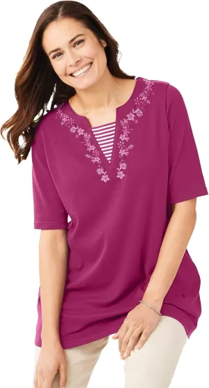 Woman Within Plus Size 7-Day Embroidered Layered-Look Tunic