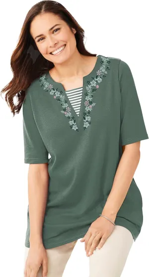Woman Within Plus Size 7-Day Embroidered Layered-Look Tunic