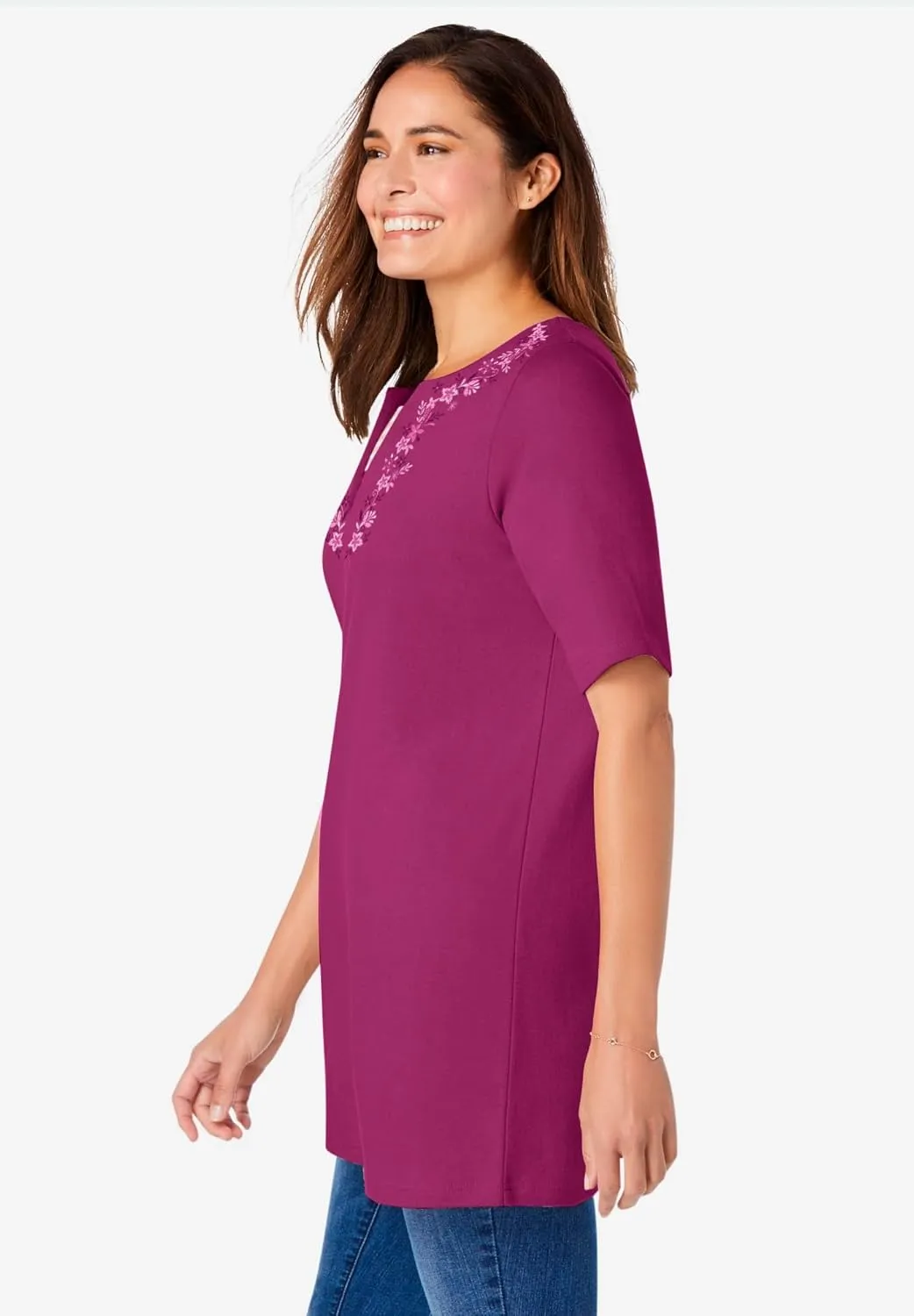 Woman Within Plus Size 7-Day Embroidered Layered-Look Tunic
