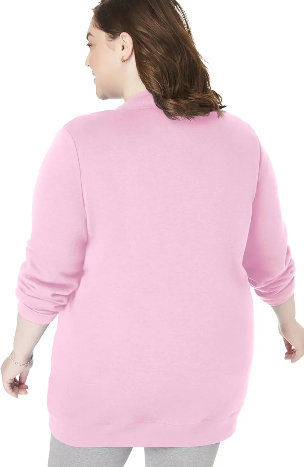 Woman Within Plus Size Fleece Baseball Jacket Long Oversized Fleece Coat