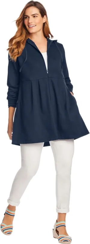 Woman Within Plus Size Pleated Jacket French Terry Long Oversized Sweatshirt