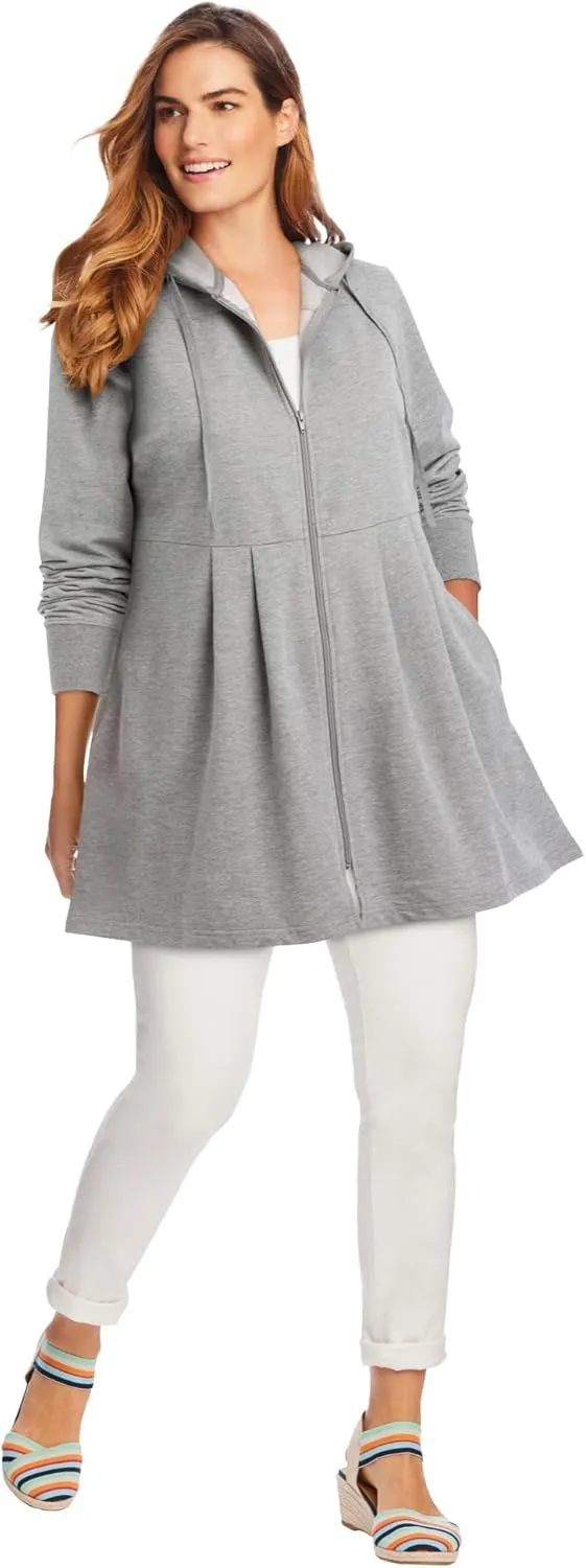 Woman Within Plus Size Pleated Jacket French Terry Long Oversized Sweatshirt