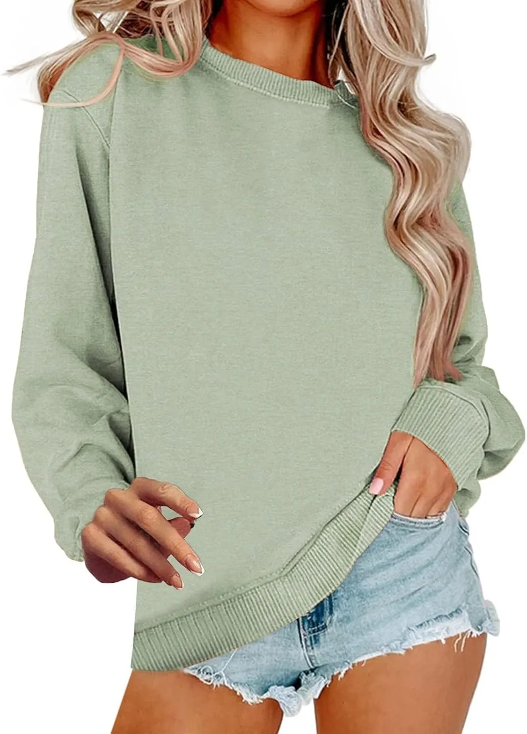 Women Crew Neck Sweatshirts Fall Casual Oversized Sweatshirts Long Sleeve Cute Preppy Sweatshirt Comfort Pullover