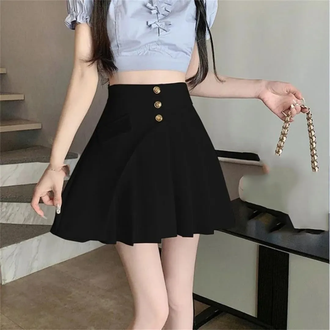 Women High Waist Pleated Mini Skirt Basic Casual Flared Flowy Skirt
