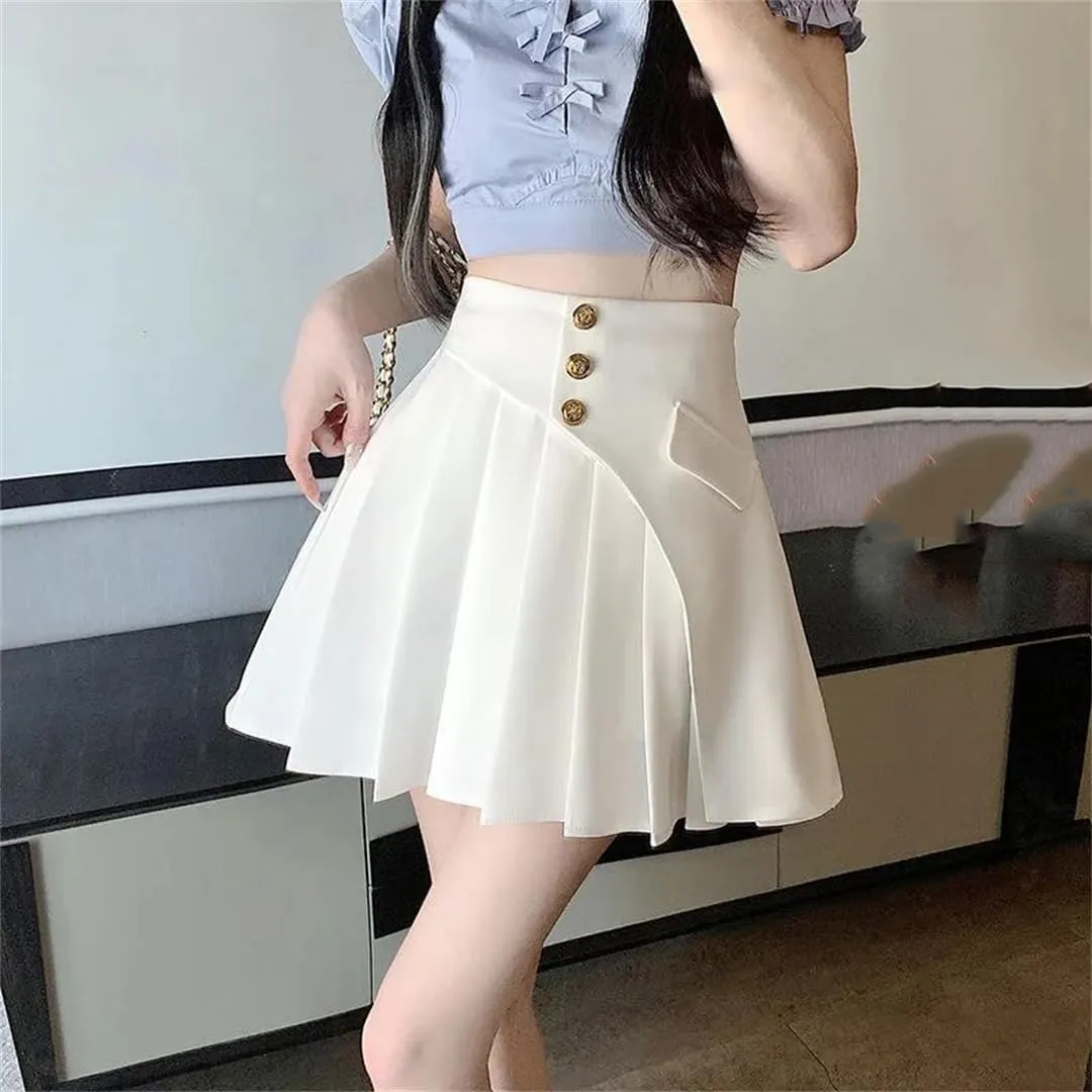 Women High Waist Pleated Mini Skirt Basic Casual Flared Flowy Skirt