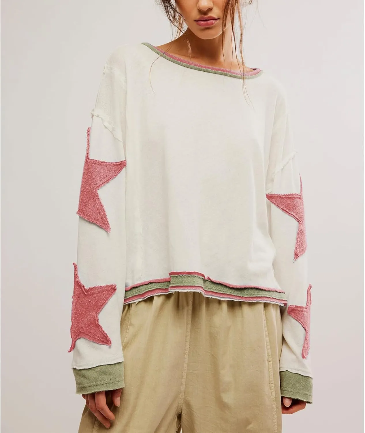 Women Oversized Graphic Sweatshirt Y2k Long Sleeve Vintage Crewneck Shirt Top Drop Shoulder Sweater Pullover