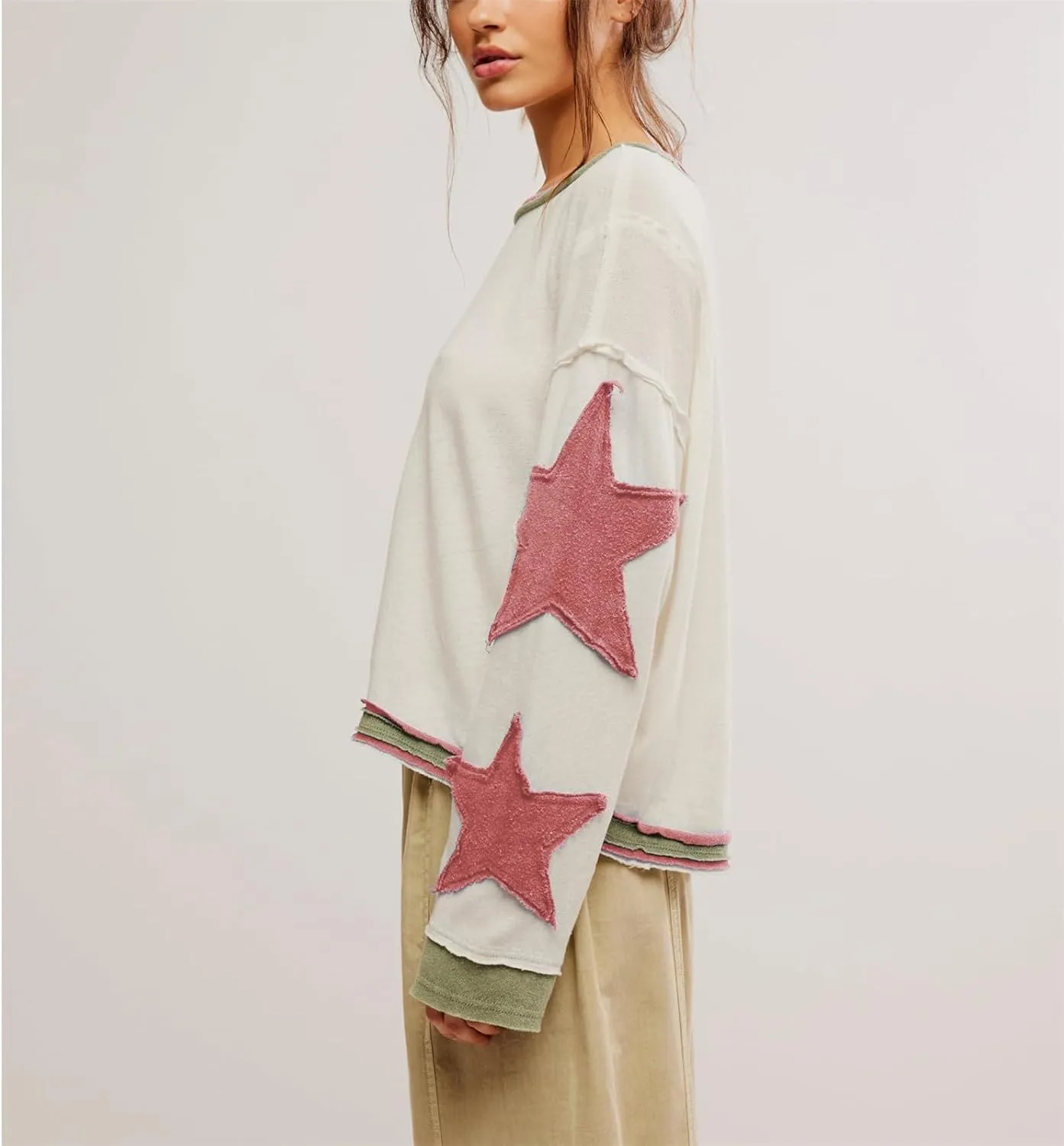 Women Oversized Graphic Sweatshirt Y2k Long Sleeve Vintage Crewneck Shirt Top Drop Shoulder Sweater Pullover