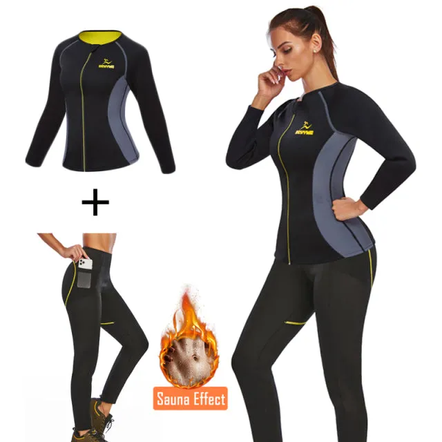 Women Sauna Slimming Pants   Top Neoprene Sweat Thermal Suits , Waist Trainer Belt Bodysuit