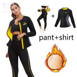 Women Sauna Slimming Pants   Top Neoprene Sweat Thermal Suits , Waist Trainer Belt Bodysuit