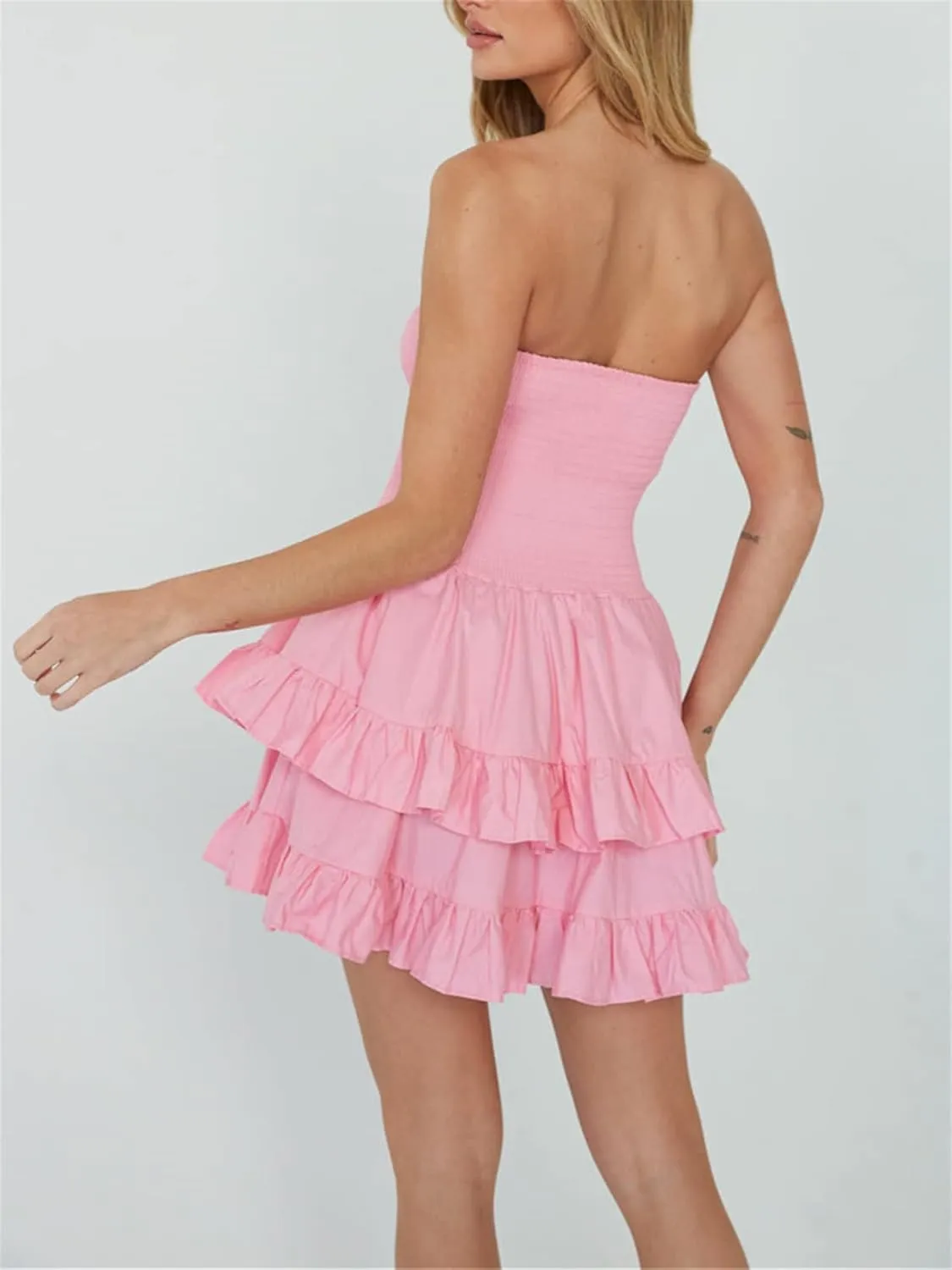 Women Sexy Sleeveless Mini Dress Spaghetti Strap Ruffle Ruched Bodycon Low Cut Lace Short Dress Y2k Party Clubwear