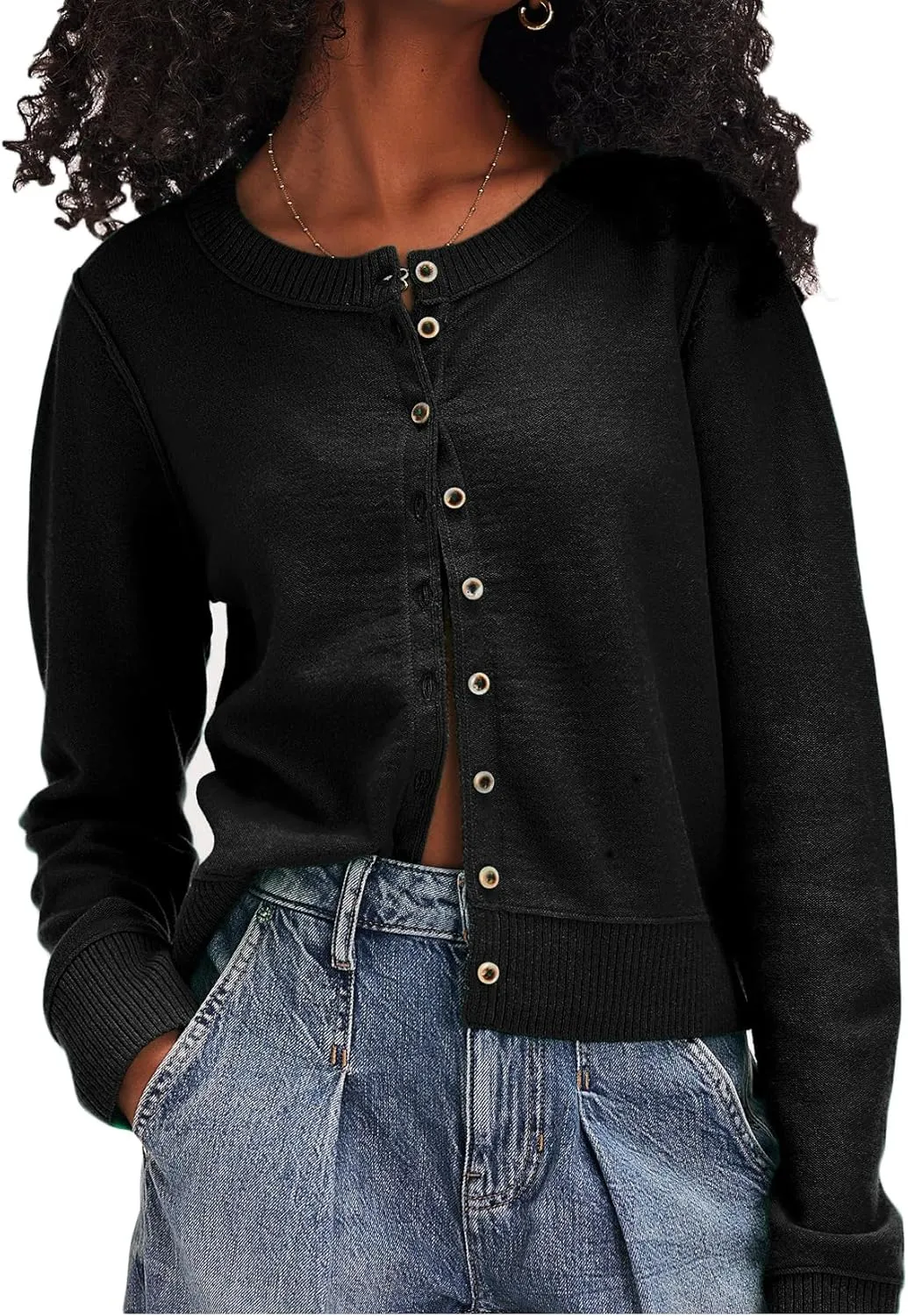 Women Y2k Classic Crop Cardigan Sweater Button Down Long Sleeve Lightweight Knit Basic Shirt Fall Cardigan Tops