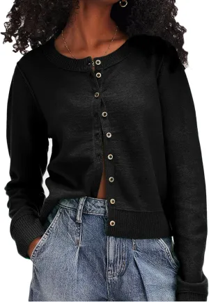 Women Y2k Classic Crop Cardigan Sweater Button Down Long Sleeve Lightweight Knit Basic Shirt Fall Cardigan Tops