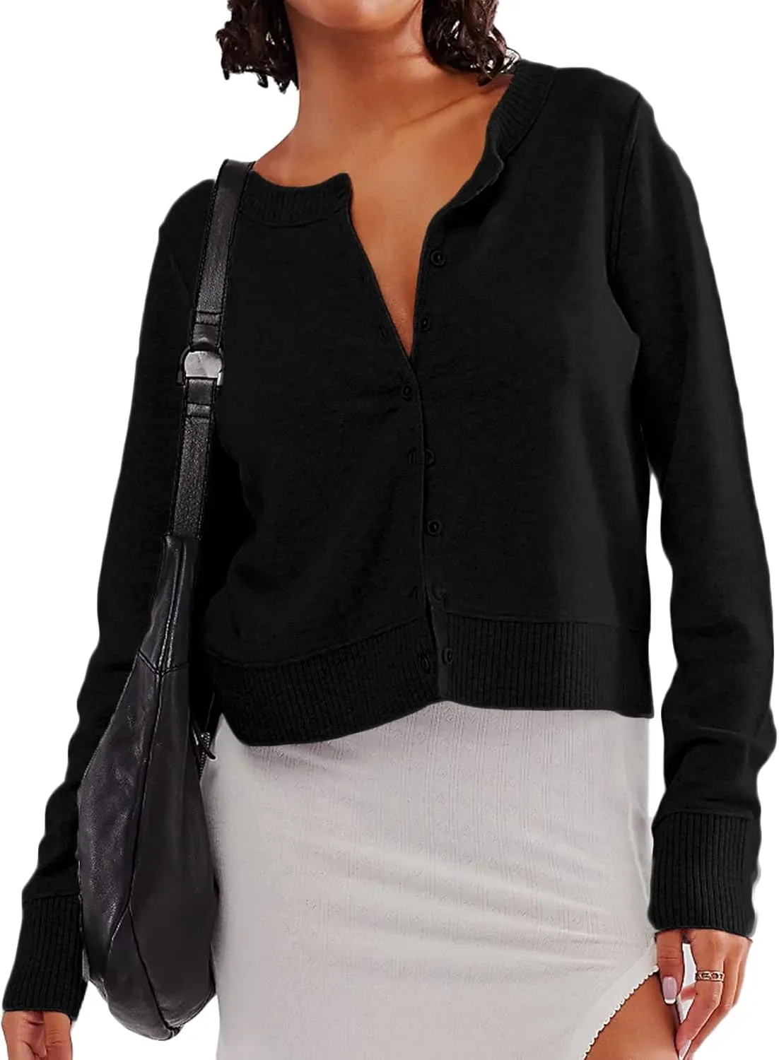 Women Y2k Classic Crop Cardigan Sweater Button Down Long Sleeve Lightweight Knit Basic Shirt Fall Cardigan Tops