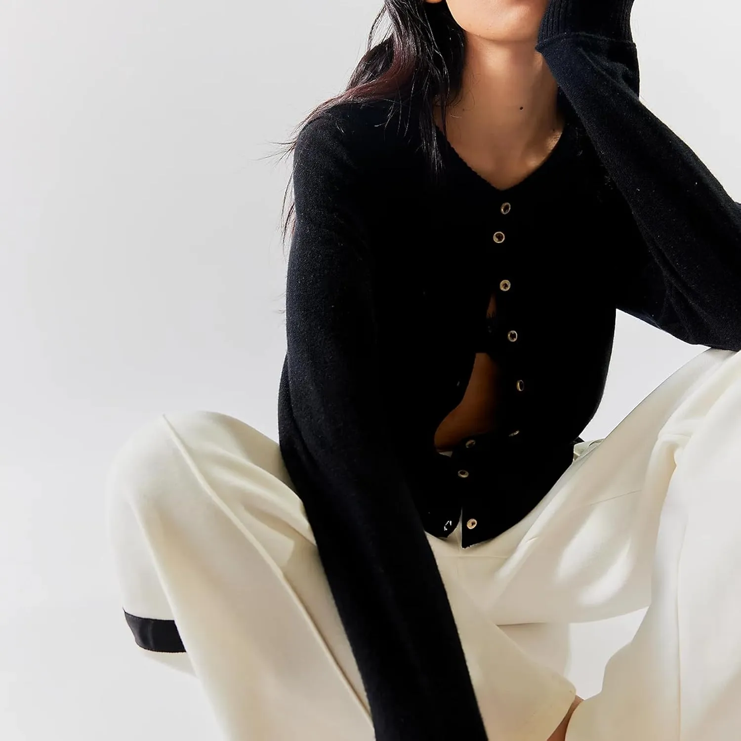 Women Y2k Classic Crop Cardigan Sweater Button Down Long Sleeve Lightweight Knit Basic Shirt Fall Cardigan Tops