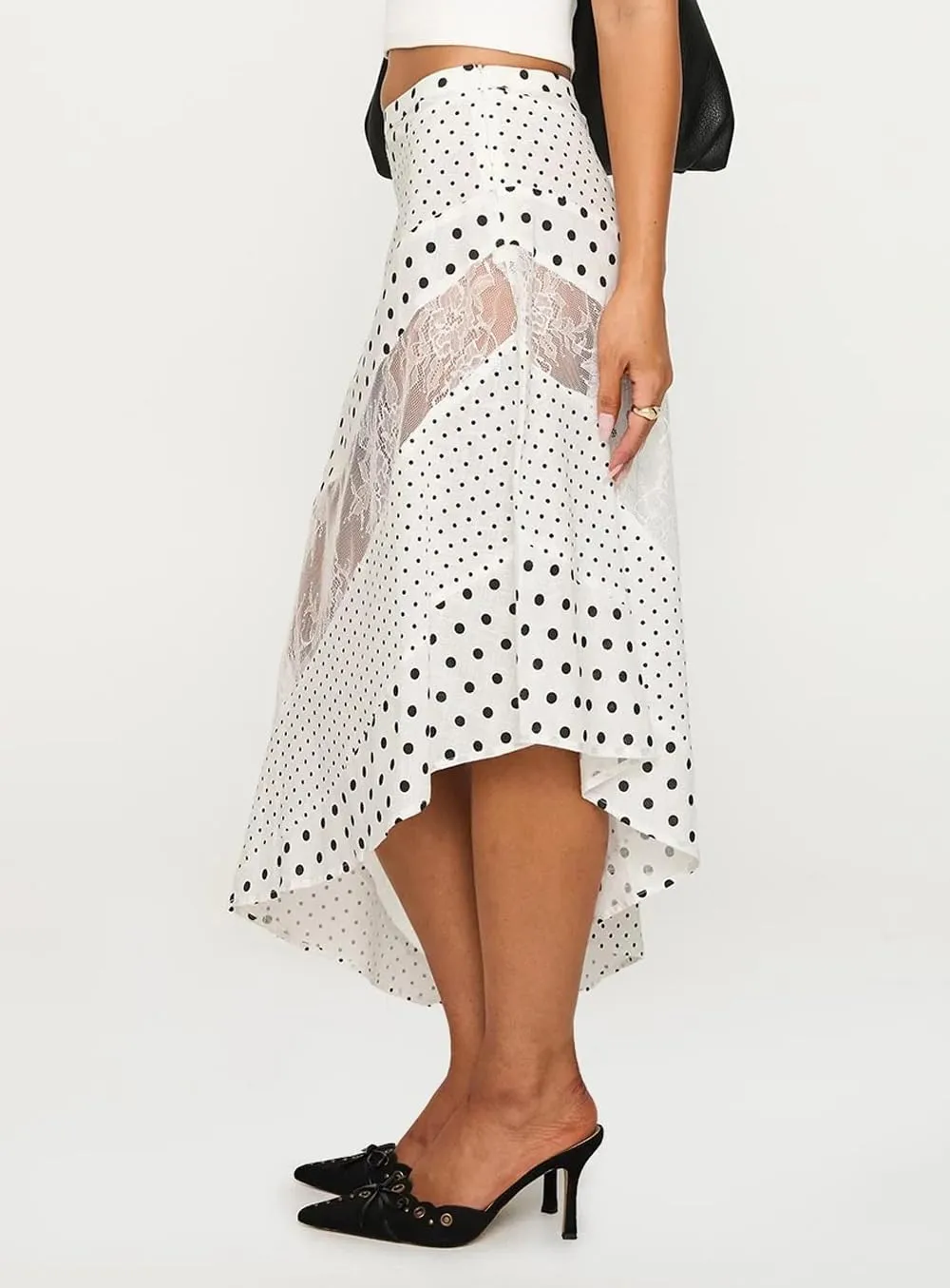 Women Y2K Maxi Skirt Coquette Hight Waist Lace Patchwork Irregular Hem Flowy Midi Skirt Summer Vacation Beachwear