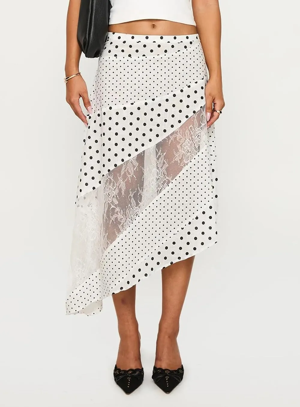 Women Y2K Maxi Skirt Coquette Hight Waist Lace Patchwork Irregular Hem Flowy Midi Skirt Summer Vacation Beachwear