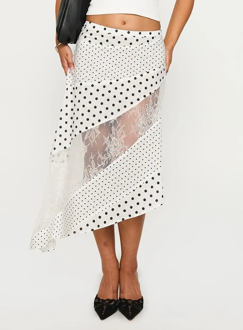 Women Y2K Maxi Skirt Coquette Hight Waist Lace Patchwork Irregular Hem Flowy Midi Skirt Summer Vacation Beachwear