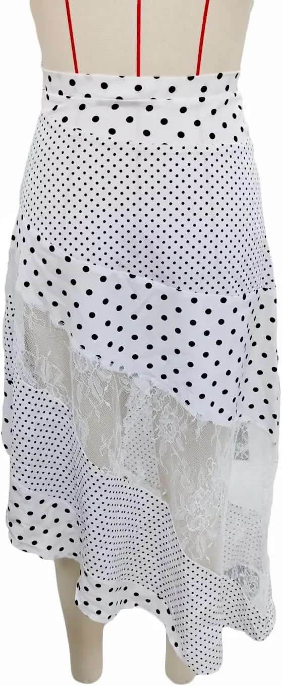 Women Y2K Maxi Skirt Coquette Hight Waist Lace Patchwork Irregular Hem Flowy Midi Skirt Summer Vacation Beachwear