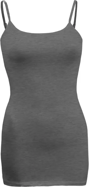 Women's Classic Solid Camisole with Adjustable Spaghetti Straps Long Tank Top Plus Size (XLarge ~ 3XLarge)