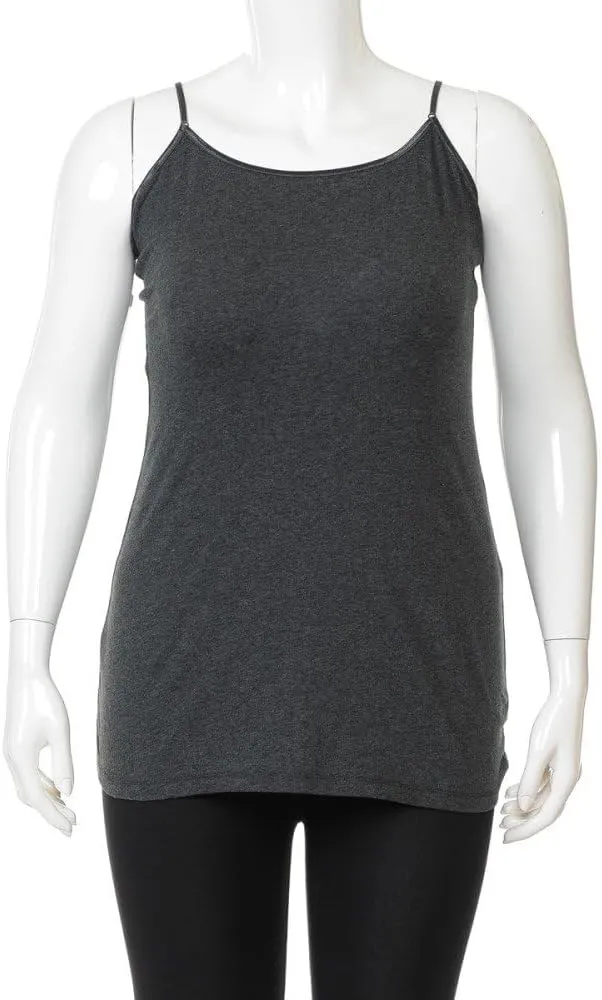 Women's Classic Solid Camisole with Adjustable Spaghetti Straps Long Tank Top Plus Size (XLarge ~ 3XLarge)