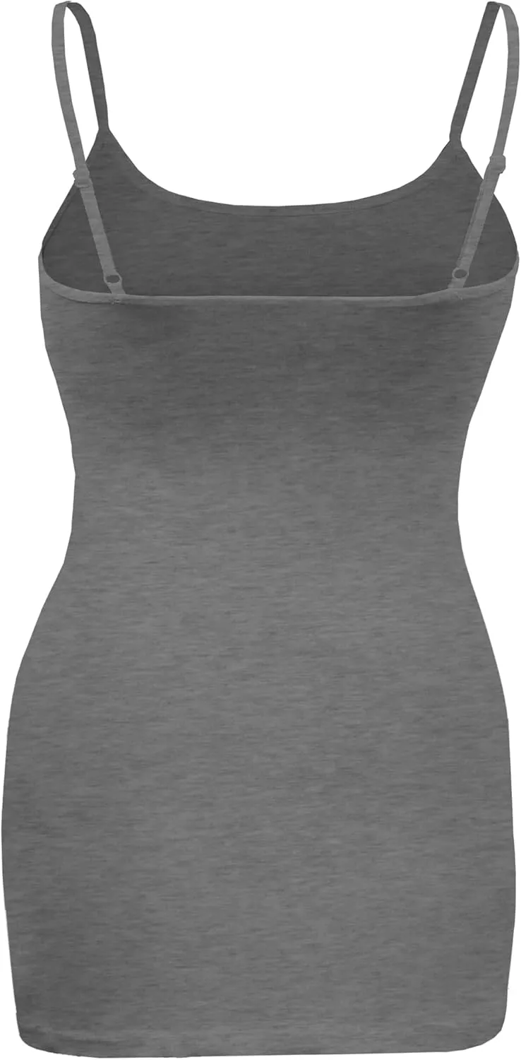 Women's Classic Solid Camisole with Adjustable Spaghetti Straps Long Tank Top Plus Size (XLarge ~ 3XLarge)