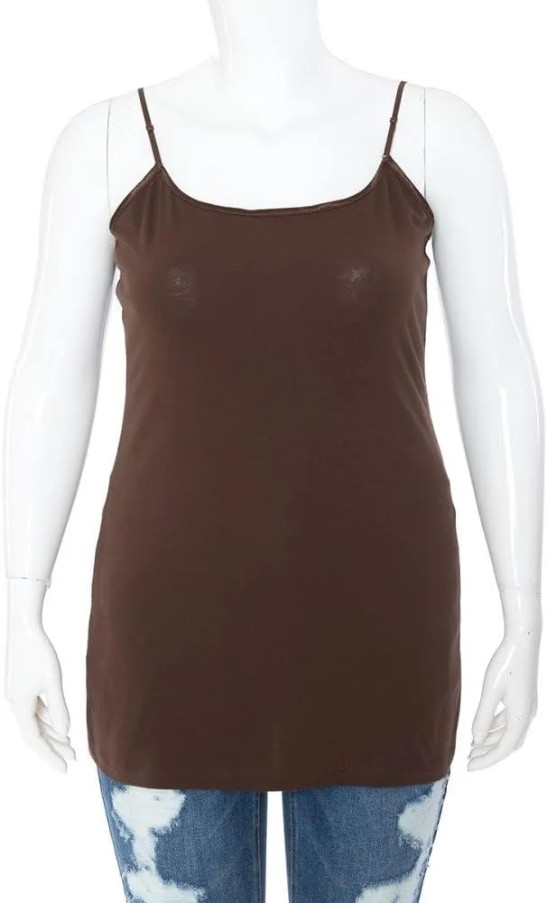 Women's Classic Solid Camisole with Adjustable Spaghetti Straps Long Tank Top Plus Size (XLarge ~ 3XLarge)