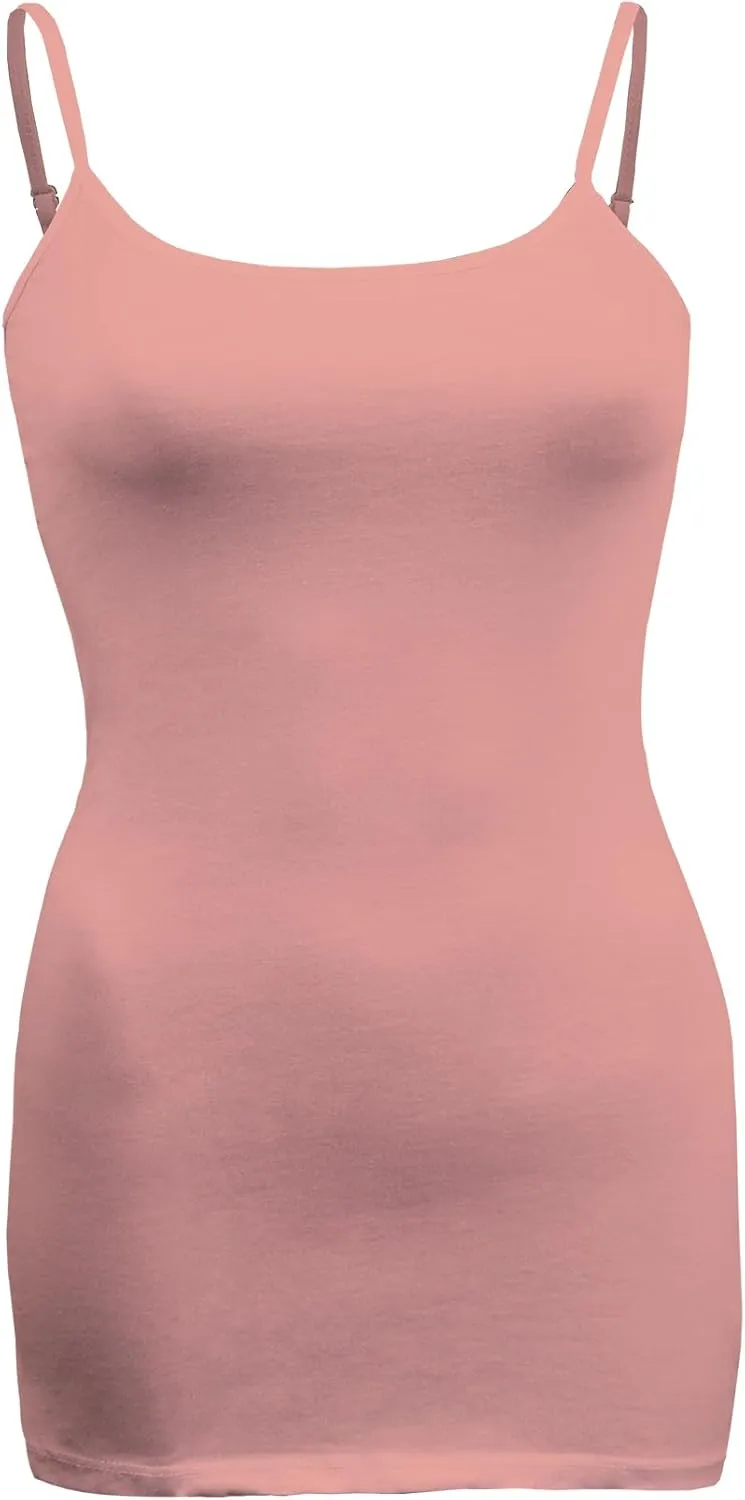 Women's Classic Solid Camisole with Adjustable Spaghetti Straps Long Tank Top Plus Size (XLarge ~ 3XLarge)