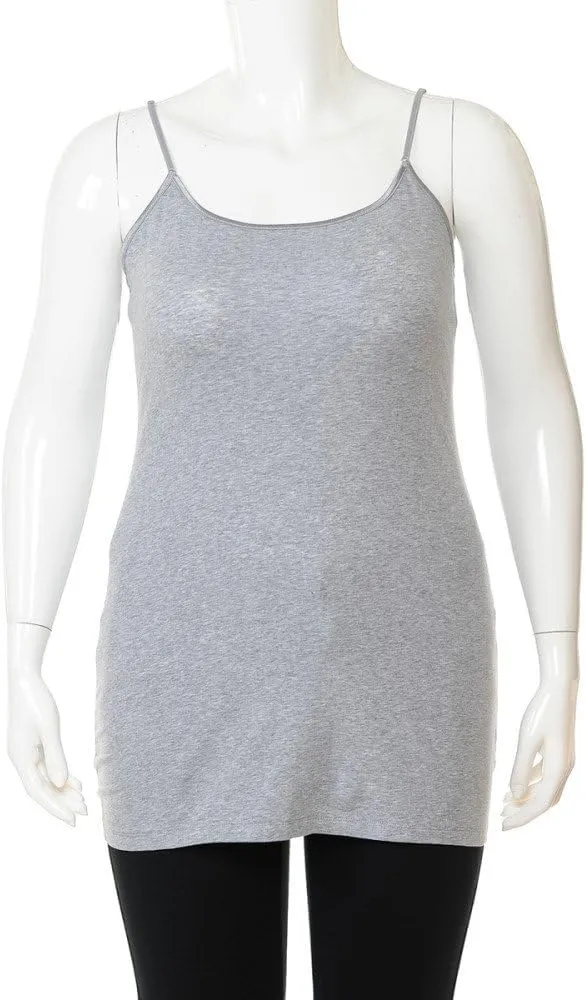 Women's Classic Solid Camisole with Adjustable Spaghetti Straps Long Tank Top Plus Size (XLarge ~ 3XLarge)