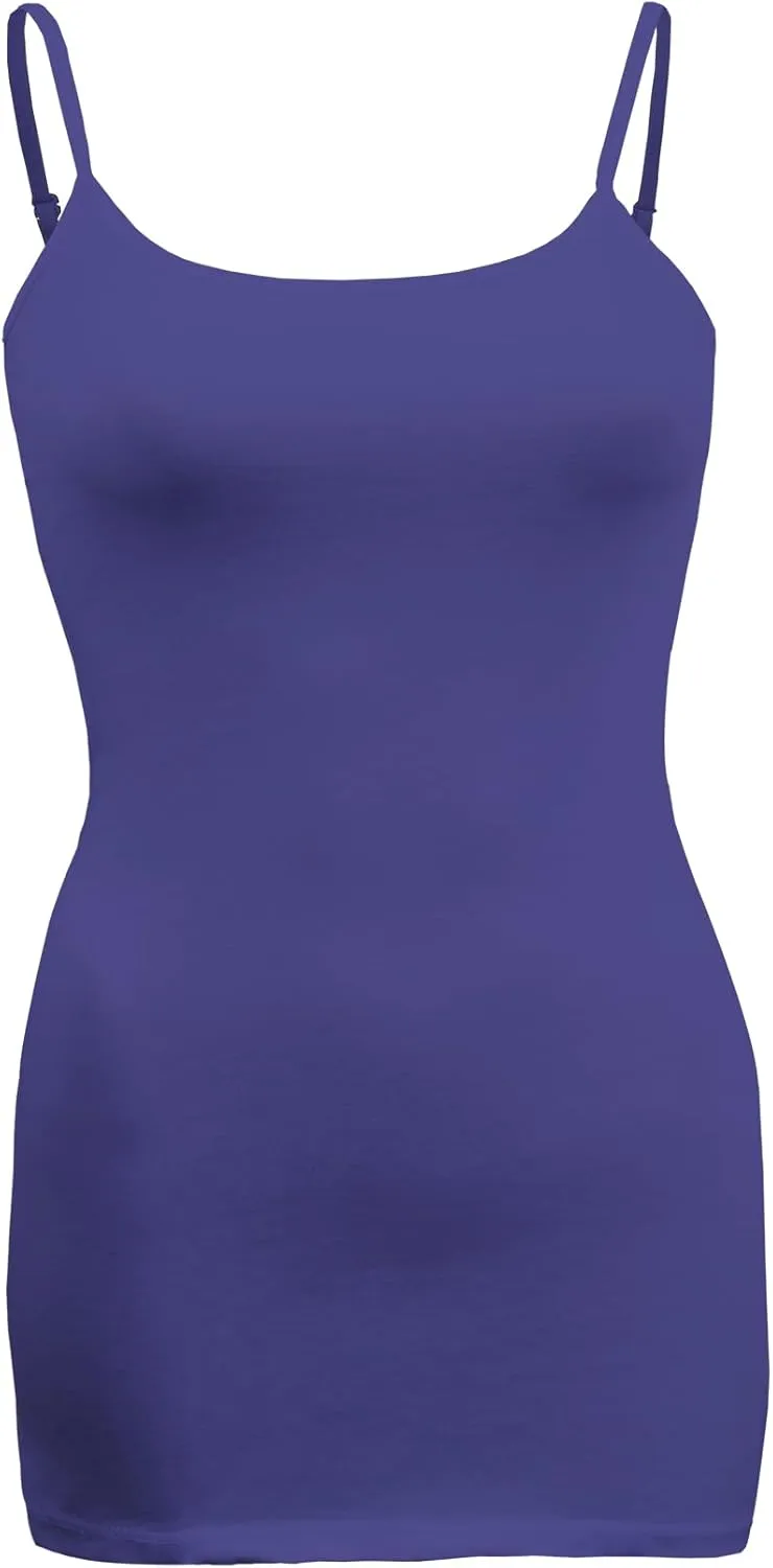 Women's Classic Solid Camisole with Adjustable Spaghetti Straps Long Tank Top Plus Size (XLarge ~ 3XLarge)