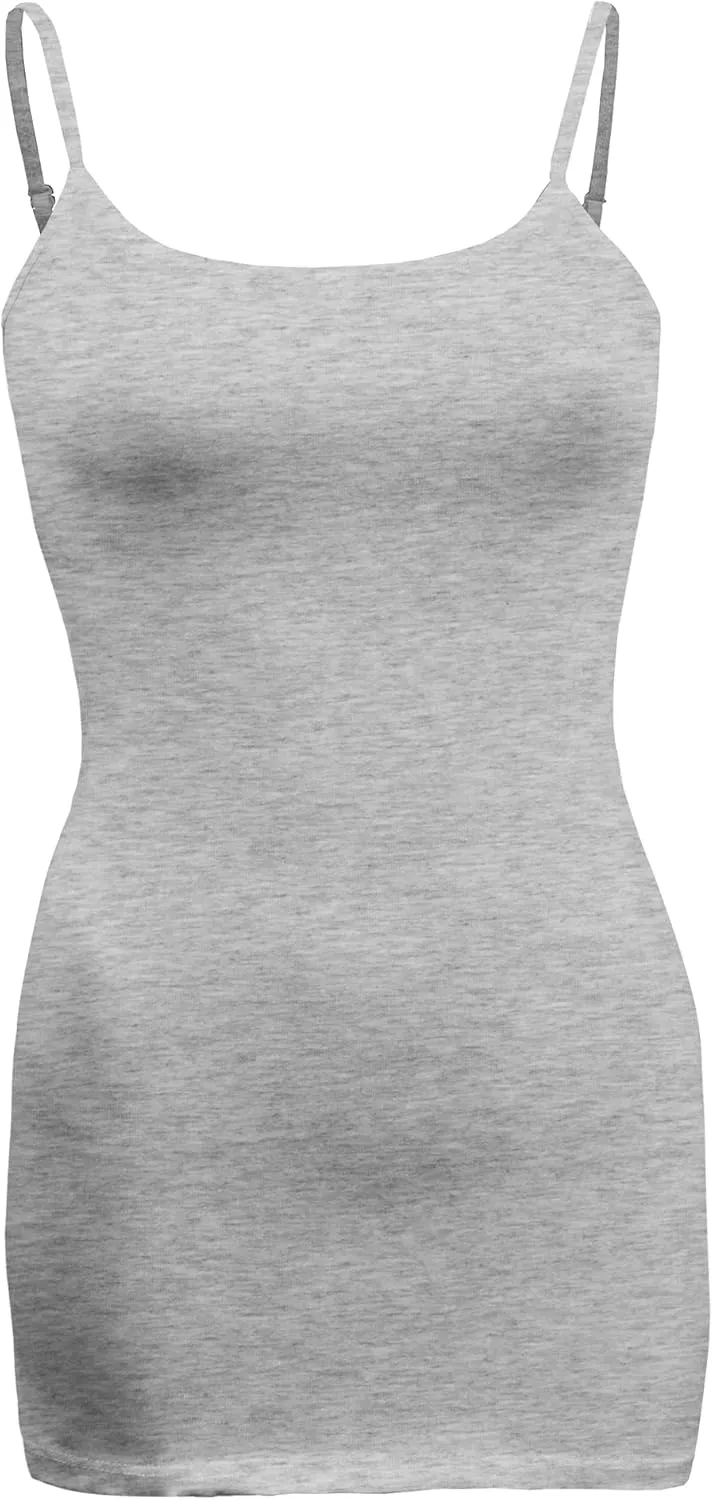 Women's Classic Solid Camisole with Adjustable Spaghetti Straps Long Tank Top Plus Size (XLarge ~ 3XLarge)