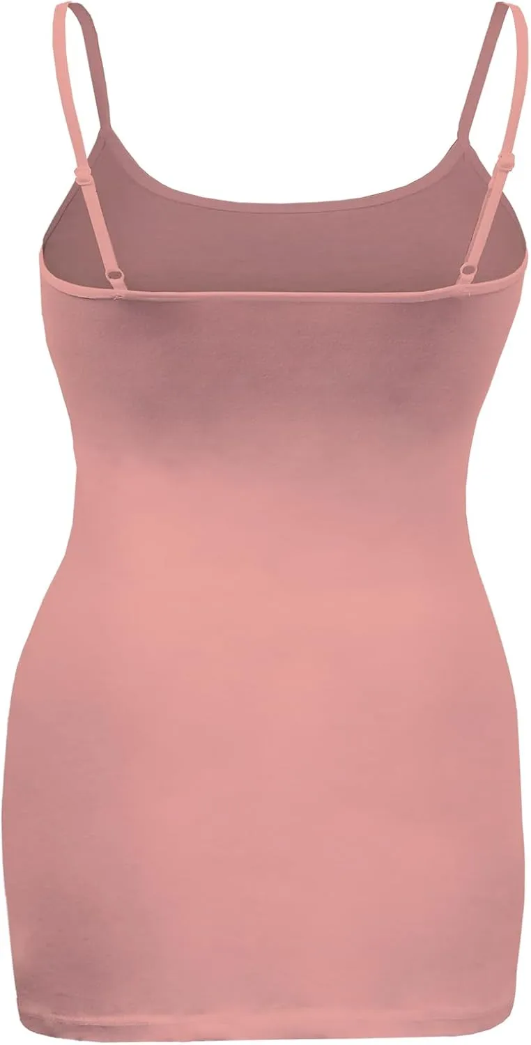 Women's Classic Solid Camisole with Adjustable Spaghetti Straps Long Tank Top Plus Size (XLarge ~ 3XLarge)