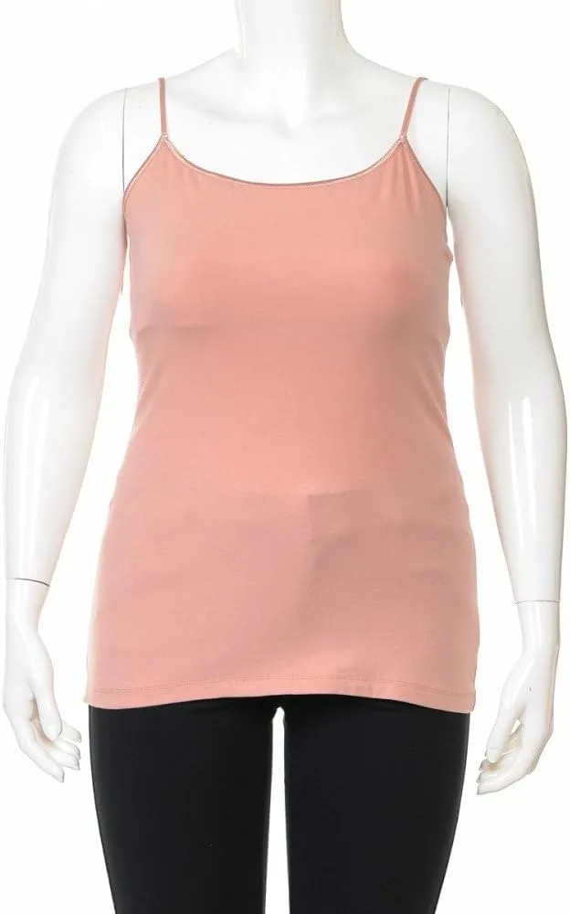 Women's Classic Solid Camisole with Adjustable Spaghetti Straps Long Tank Top Plus Size (XLarge ~ 3XLarge)