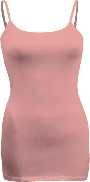 Women's Classic Solid Camisole with Adjustable Spaghetti Straps Long Tank Top Plus Size (XLarge ~ 3XLarge)