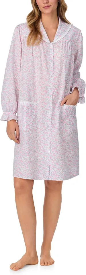 Women's Cotton Short Robe Dress, Button-Front with Lace Trim, Soft & Lightweight Loungewear