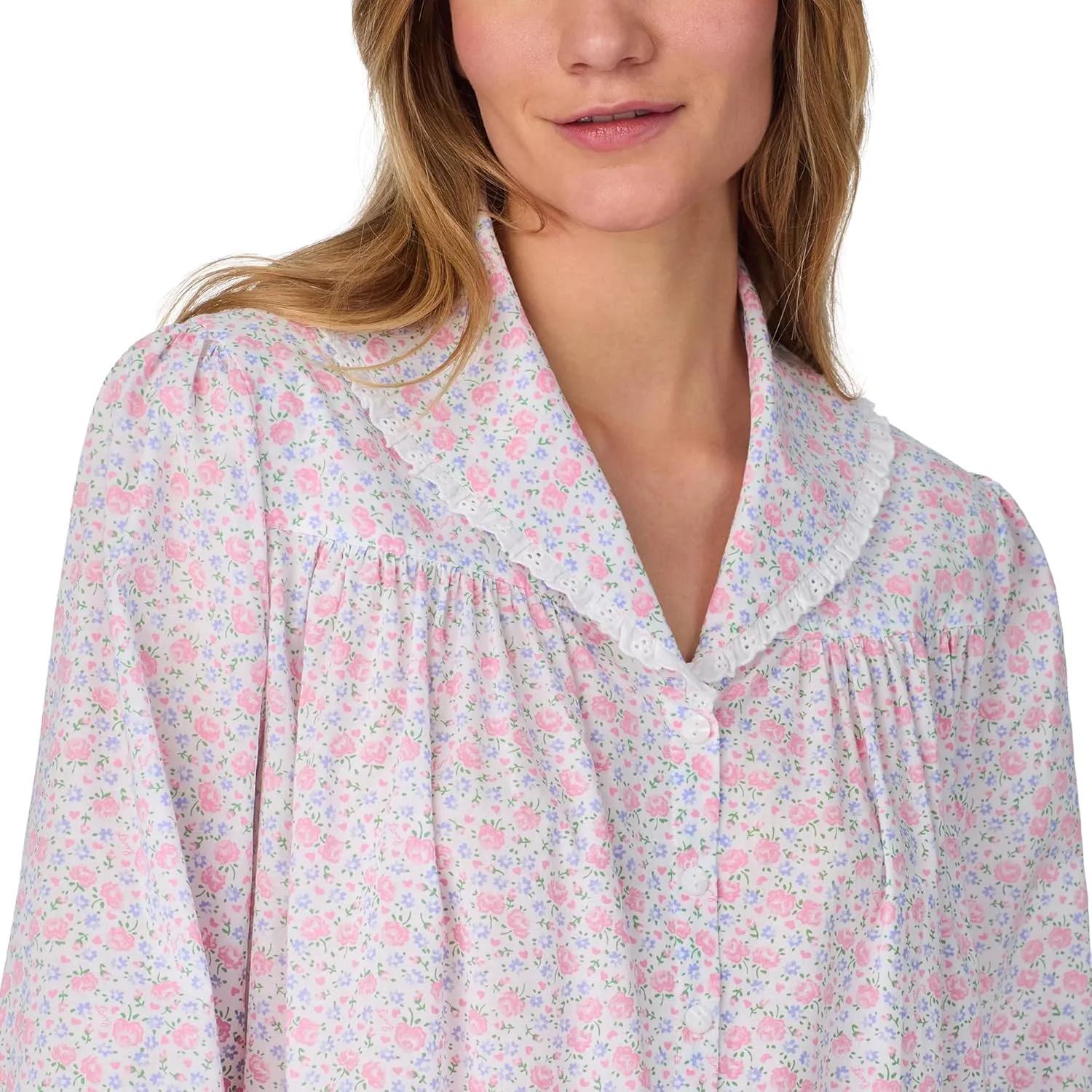 Women's Cotton Short Robe Dress, Button-Front with Lace Trim, Soft & Lightweight Loungewear