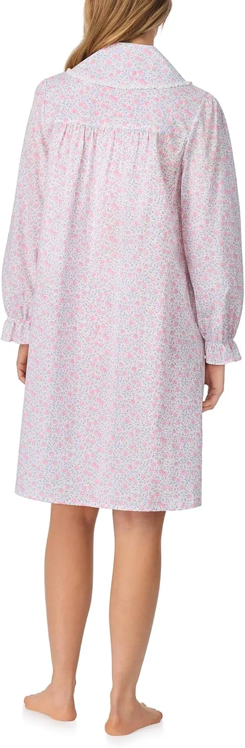 Women's Cotton Short Robe Dress, Button-Front with Lace Trim, Soft & Lightweight Loungewear