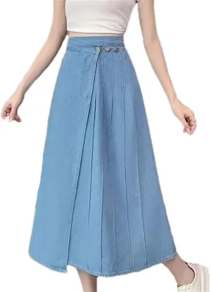 Women's Denim Skirt  Spring High-Waisted Petite Medium-Length Hip Covering Summer Half Skirt