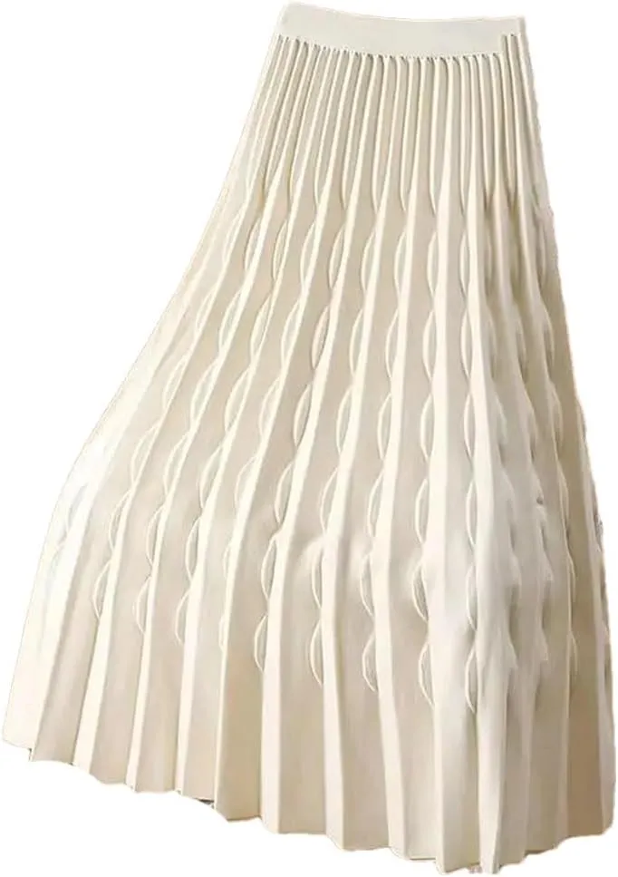 Women's Fashion Spring Autumn Elegance Solid High Waist Women's Lace Pleated Skirts