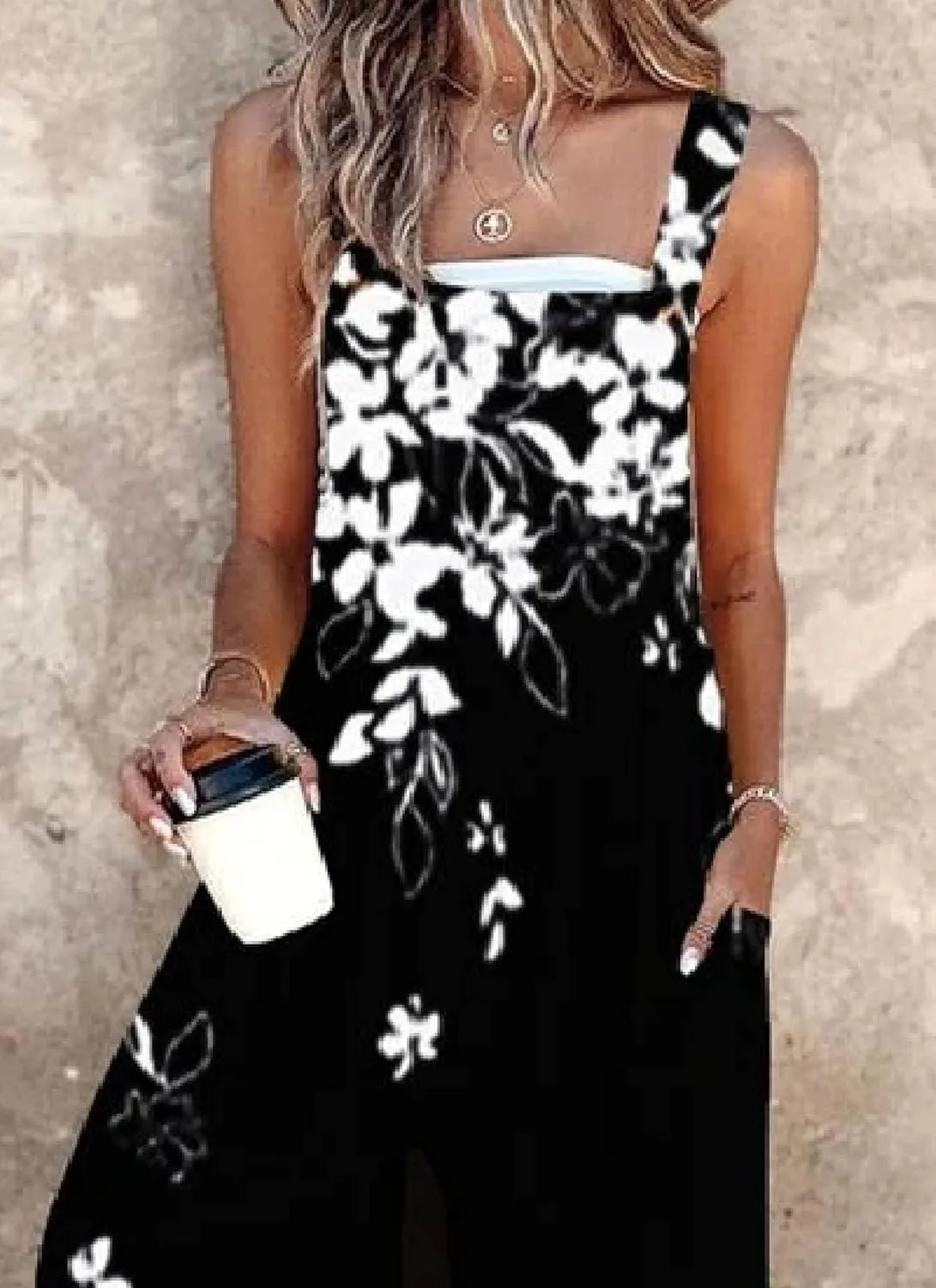 Women's Floral Print Overalls Jumpsuits One Piece Sleeveless Wide Leg Long Pants Rompers with Pockets 2025 Spring Wear