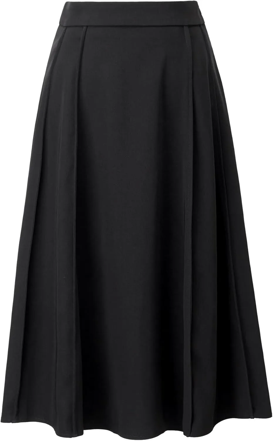 Women's High-Waisted A-Line Pleated Midi Skirt with Pockets