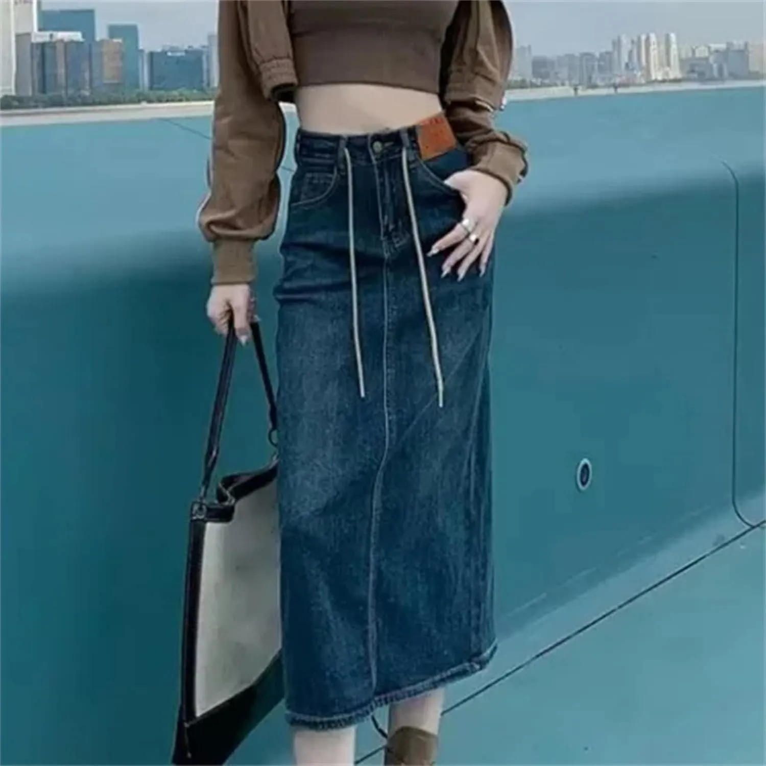Women's High-Waisted Denim Skirt  Slimming Medium-Length A-Line Spring-Summer Half-Length Skirt
