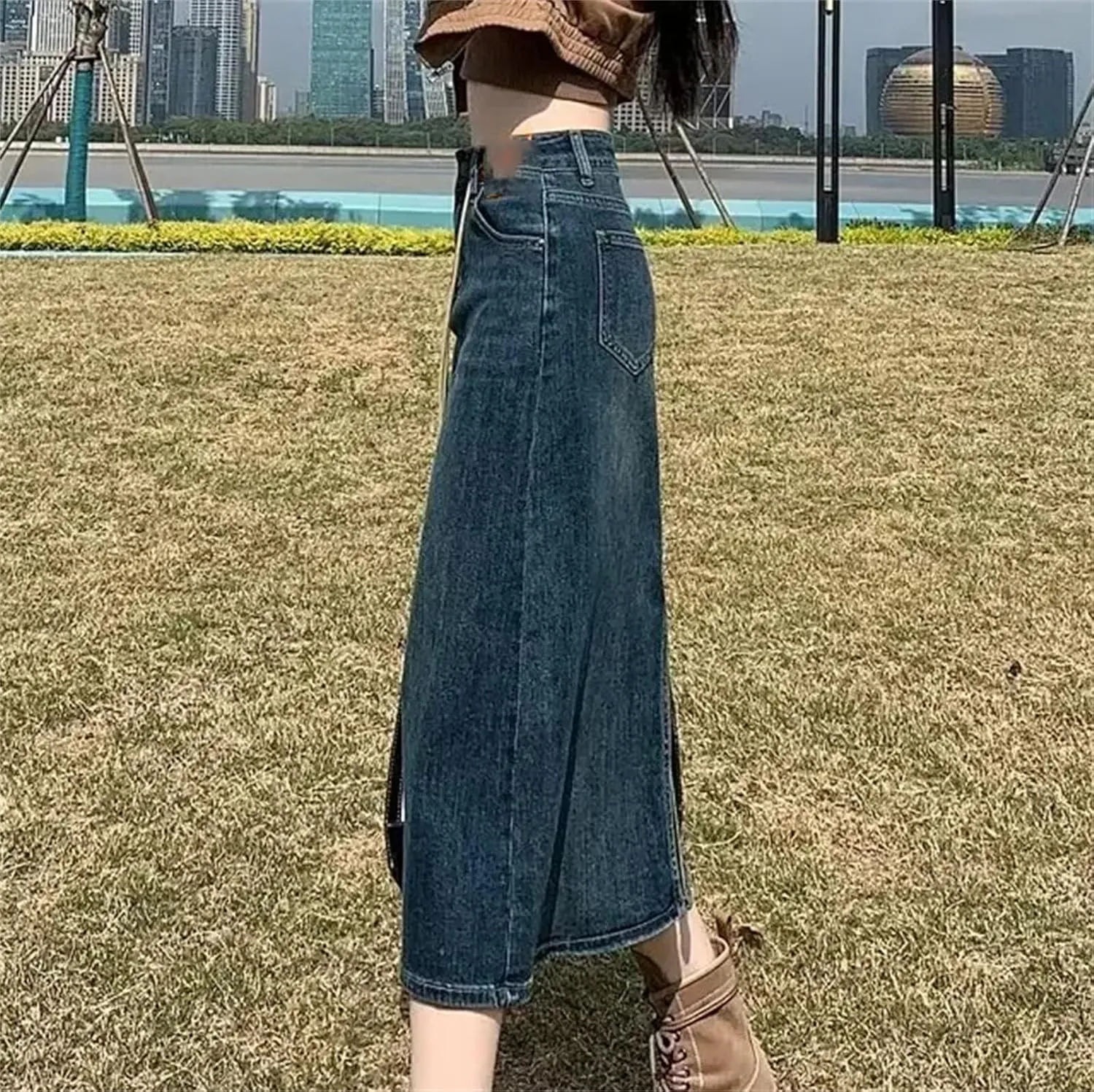 Women's High-Waisted Denim Skirt  Slimming Medium-Length A-Line Spring-Summer Half-Length Skirt