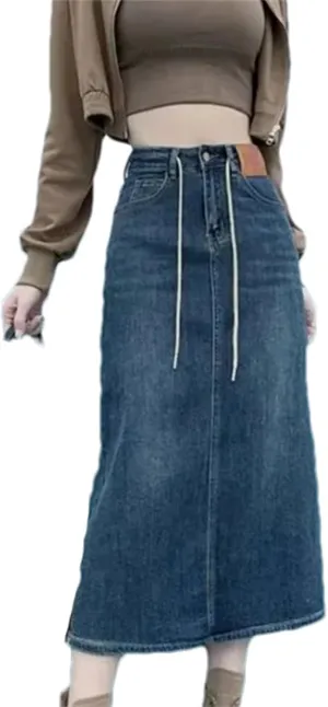Women's High-Waisted Denim Skirt  Slimming Medium-Length A-Line Spring-Summer Half-Length Skirt